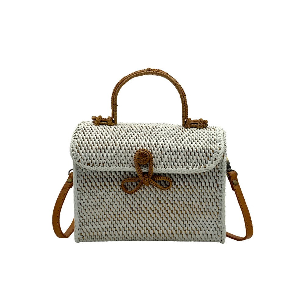 POPPY + SAGE Rattan Crossbody with Top Handle White